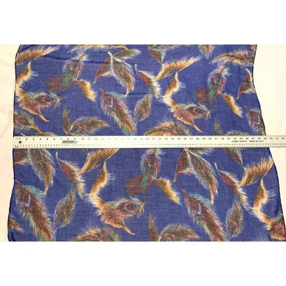 Unbranded Womens Scarf Large Rectangular Royal Blue and Peacock Feathers Lovely - Picture 8 of 12